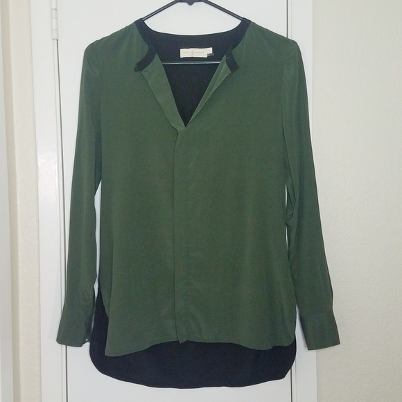 Tory Burch Silk Blouse Green & Black Size 0 - Picture 1 of 8